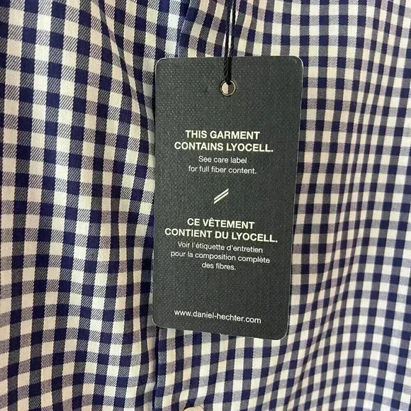 NWT DANIEL HECHTER PARIS Size XL Men's Shirt Blue & White Checks Plaid Gingham - Picture 2 of 7